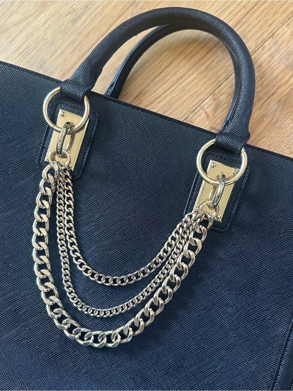 Large Black Leather Just Fab Bag